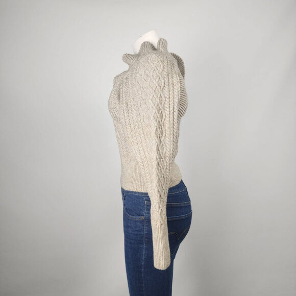 H&M Oatmeal Cable Knit With Ruffle Detail Sweater Size S - Picture 5 of 9
